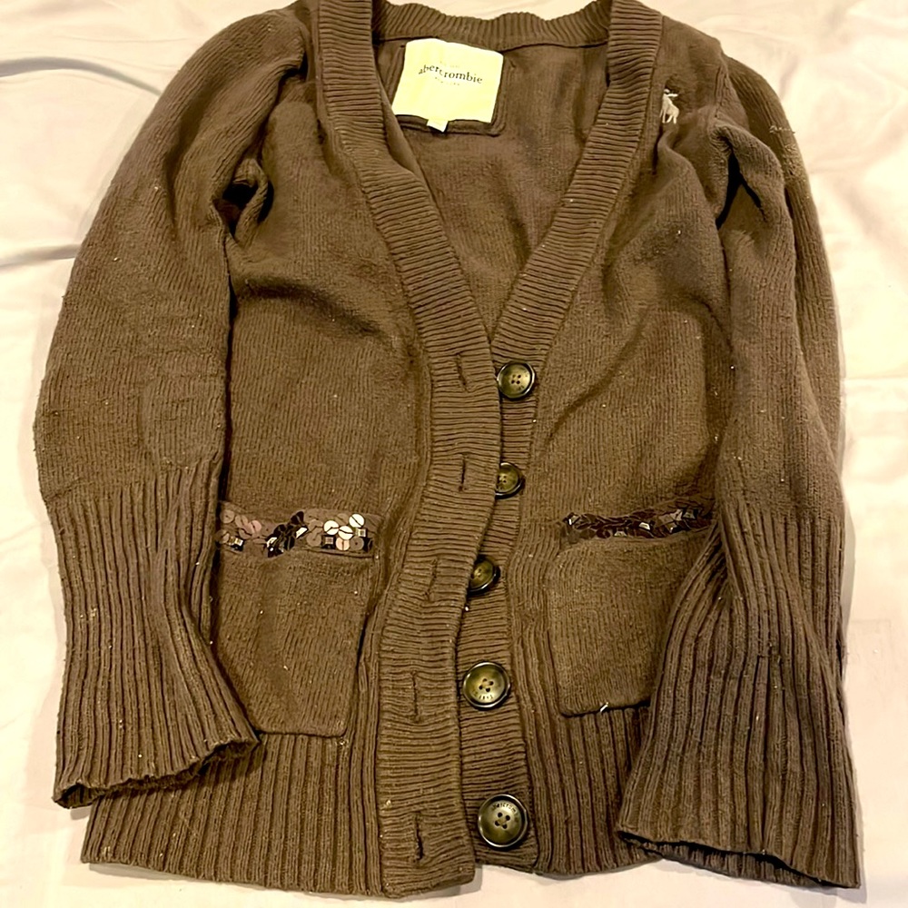 Abercrombie & Fitch Open Cardigan brown size large. Sequence embellishment